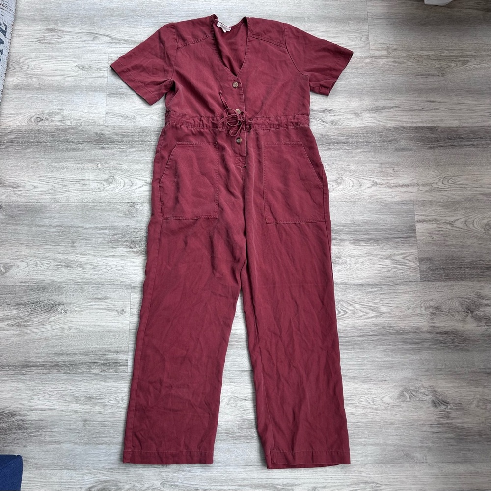 Whimsy + Row Jumpsuit Women’s S Wide Leg Red Burgundy Logan Cropped Party Brunch